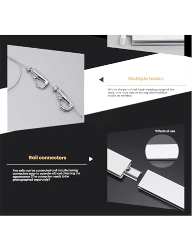 Image of Gallery Art Hanging Rail,100cm Long Picture Rail Hanging Hooks,Picture Hanging Track,Picture Rail Hooks & Installation Hardware(Rope 250cm)