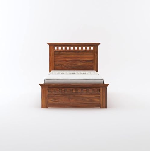 Image of Ganpati Arts Solid Sheesham Wood Armania Single Size Bed Without Storage for Bedroom Living Room | Wooden Palang for Home and Hotel (Natural Finish)