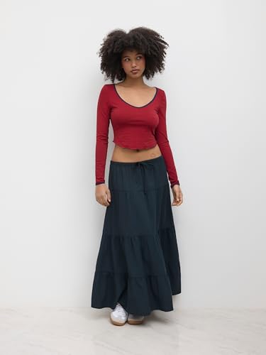 CIDER Maxi Skirts for Women Low Waist Knotted Cotton Blend Tiered A Line Long Skirt Elegant Casual Daily Skirts4