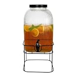 MOHOME Dispenser Bevande con Rubinetto in Vetro da 5 L con Supporto in Ferro Distributore Acqua Limonata Contenitore Trasparente Bibite Brocca Lavabile in Lavastoviglie Erogatori Acqua Ufficio