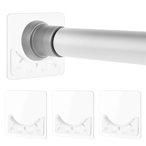 Giantree 4 Pcs Adhesive Curtain Rod Holder, No Drilling Shower Curtain Rod Holder Transparent Shower Curtain Tension Rod Holder Wall Mount Holder Not Included Rod