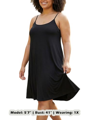 Image of 7th Element Women's Plus Size Slip Dress, Spaghetti Strap Summer Cami Sundress & Nightgown, Under Dresses & Beach Cover-up