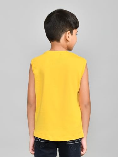 Image of Lux Cozi Printed Round Neck Sleeveless Cotton T-Shirt for Boys | Prints May Vary |