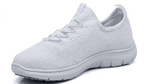 Laforst Jewel 3155 Womens Synthetic Mesh Upper Lace Up Slip Resistant Server Waitress Slip On Sneaker White 7