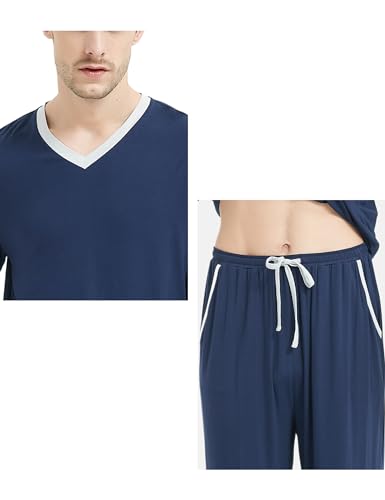 GYS Men's Bamboo Viscose Pajamas Set Lightweight Sleepwear Long-Sleeved Sleep Shirt and Long Pants Pjs Lounge Sets4