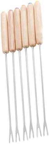 SUNGOOYUE Fondue Forks Stainless Steel with Wooden Handle Cheese Dessert Skewers 6pcs Heat Easy to Clean for Chocolate Fruit Smores Fondue Parties - 4