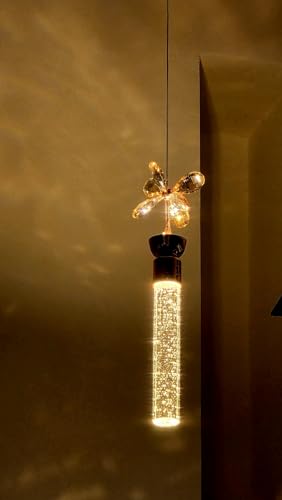 Image of 6W Crystal Pendant Hanging LED Light | Gel Glass Rod with Floral Decor | Warm White Glow | Golden Finish | Modern Decorative Ceiling Light for Living Room, Bedroom, Dining & Indoor Spaces