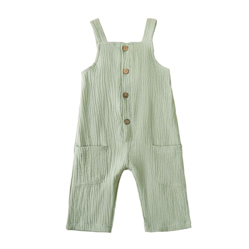 Neutral Baby Boy Girl Overalls Cotton Gauze Sleeveless Romper Button Down Jumpsuits with Pockets Toddler Summer Clothes