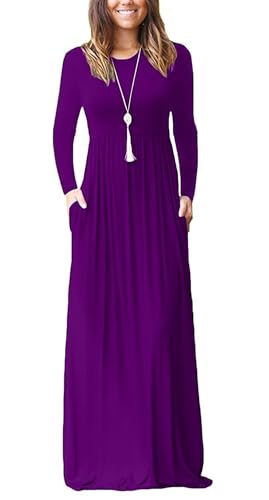 Image of EUOVMY Women's Long Sleeve Loose Maxi Dresses Casual Long Dresses with Pockets