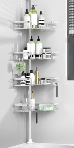 Kegii Teleskop Duschregal - Duschablage Ohne Bohren Ecke Teleskopregal Bad Edelstahl Teleskopregal Dusche Silber Duschkorb Eckregal