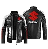 IKDWD Ducati Herren Lederjacke Motorradjacke PU Jacken Stehkragen Sweatshirts Dicker Warmer Mantel-A||M