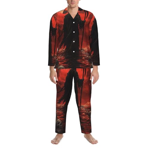 Grim Reaper Holding A Scythe Mens Pajamas Set Button Down Sleepwear Set Long Sleeve Loungewear With Pockets