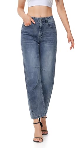 Barrel Jeans for Women Trendy High Waisted Wide Leg Stretchy Denim Trouser Pants