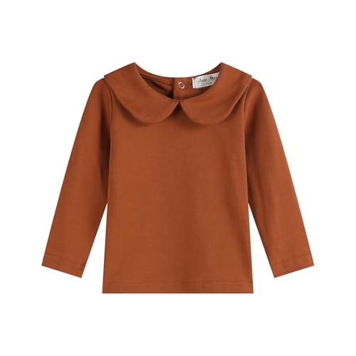 Image of Toddler Kids Girl Boy Blouses Long Sleeves Solid Color Doll Peter Pan Collar T-Shirt Top Bottom Tees