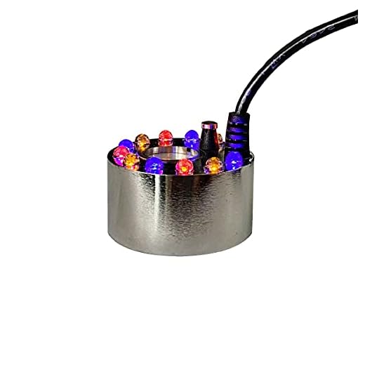 Halloween Lights Mist Maker,Halloween Fog Machine Ultrasonic Mist Water Pond Fogger 12 LED Red Yellow and Blue Light Flashes for Halloween Party Decorations and Rockery Fishtank Vase Birdbath Deco