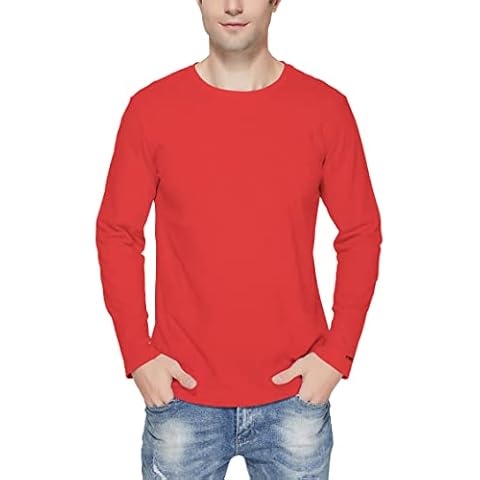 KOWSPORT Men's ComfortSoft Tees Long Sleeve Classic Fit Crew Neck T-Shirt for Men Size S-3XL(red,3XL) Cover