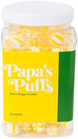 Papa's Puffs Lemon Flavored Pure Sugar Candy - Individually Wrapped in Resealable Tub -- Fat-Free, Gluten-Free, Cholesterol-Free - Manufactured in the USA