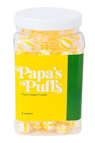 Papa's Puffs Lemon Flavored Pure Sugar Candy - Individually Wrapped In Resealable Tub -- Fat-Free, Gluten-Free, Cholesterol-Free - Manufactured In The Usa #TOP17