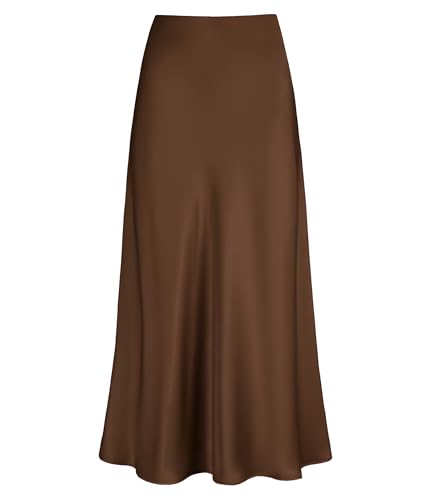 Outoshe Women's Satin High Waisted Maxi Skirts Hidden Elasticized Waistband A Line Long Skirt