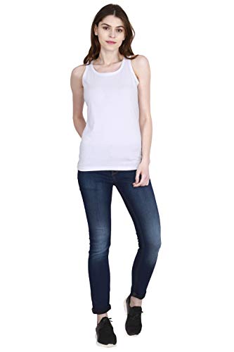 Image of FLEXIMAA Women's Cotton Plain Round Neck Sleeveless T-Shirt