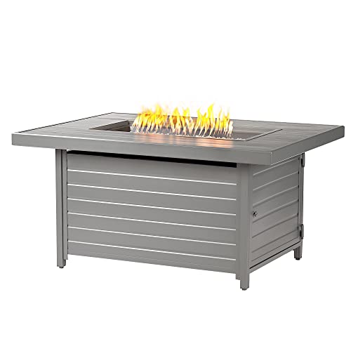 Image of Rectangular 48 in. x 36 in. Aluminum Propane Fire Pit Table, Glass Beads, Two Covers, Lid, 57,000 BTUs in Grey Finish