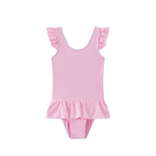 LIZENS Girls One Piece Swimsuits Ruffled Hem Bathing Suit, Flounce Striped Cute Girls Bikini for Kids 2-12 Years