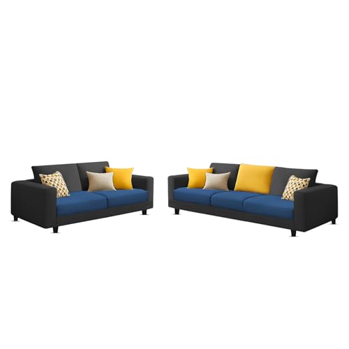 Image of Galib 3+2 Seater Sofa Set for Living Room (Blue Black Fabric) Premium Fabric Sofa Set