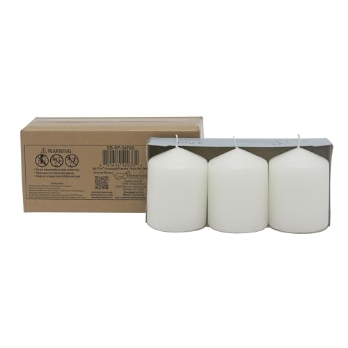 Image of Stonebriar 3 Pack Tall 3 x 4 Inch 35 Hour Long Burning Unscented White Wax Pillar Candles