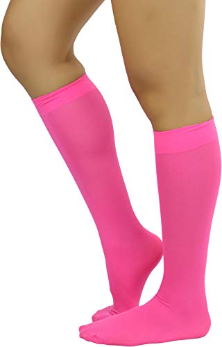 Image of ToBeInStyle Women's Opaque Knee High Nylon Fashion Socks Solid & w /Front Satin Bow