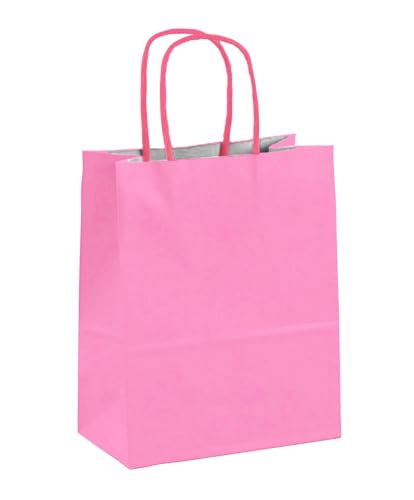 10 Bolsas de papel kraft con Asas, Bolsas para regalos de colores reutilizables y reciclables. (Rosa 24x32x10 cm)