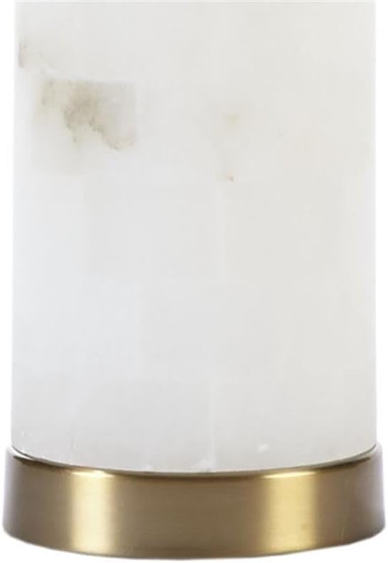 Pemberly Row Prague Table Lamp, 30 in Alabaster and Metal Base, White/Gold Finish, Fabric Drum Shade, Plug-in with Socket Switch, Transitional Style Accent Light for Living Room or Bedroom Decor