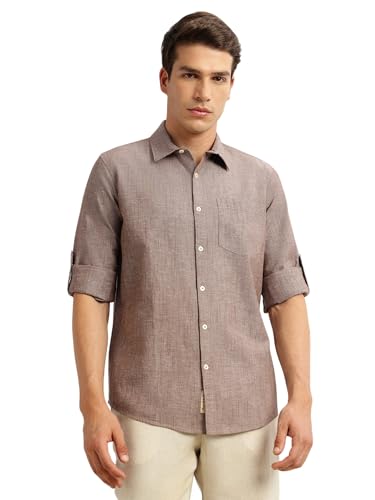Image of Thomas Scott Men's | Solid | Premium Linen Blend | Spread Collar | Summer Wear | Long Sleeve | Shirts for Men