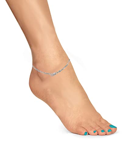 Image of Ritastephens 14k White Gold Figaro Chain Anklet Ankle Bracelet 2.6mm Width