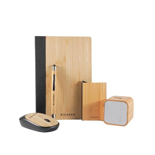 Image of Personalised 6 in 1 Corporate Gift Set which Includes Diary,Keychain, Speaker, Pen,Cardholder & Mouse. Bamboo Gift Set for, Employee of The Month, Corporate Gift for Clients.