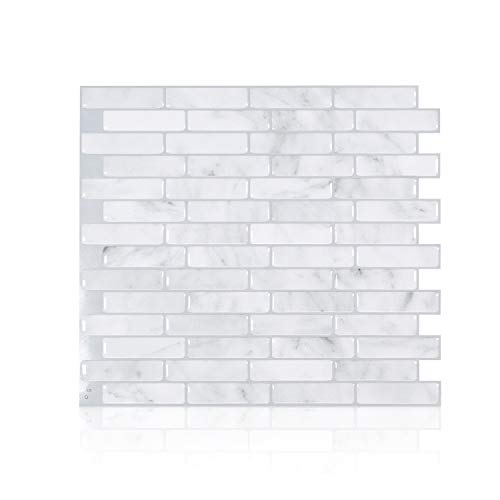 Smart Tiles Self Adhesive Wall Tiles - Milenza Bari White and Grey Marble