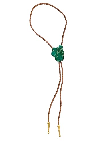 Image of Daisy Del Sol Gemstone Bolo Tie Braided Vegan Faux Leather Natural Stone Gold Handmade Necklace Adjustable Boho Western Jewelry