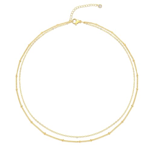 Tewiky 14k Gold Plated Beaded Wave Chain Necklace