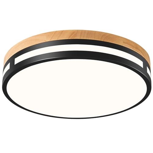 Vikaey Lampara Techo,Plafon LED Techo Negra,40cm Plafón LED Techo Madera para Dormitorio,Sala de estar,Comedor,Cocina,Pasillo 4000K 36W