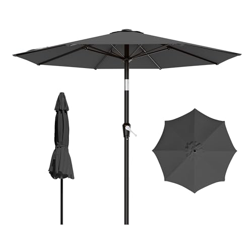 Image of AreShark 9 FT Patio Umbrella for Outdoor, Outdoor Table Umbrella with Push Button Tilt and Crank, Outdoor Patio Umbrellas with 8 Sturdy Ribs for Market, Garden, Pool (Gray)