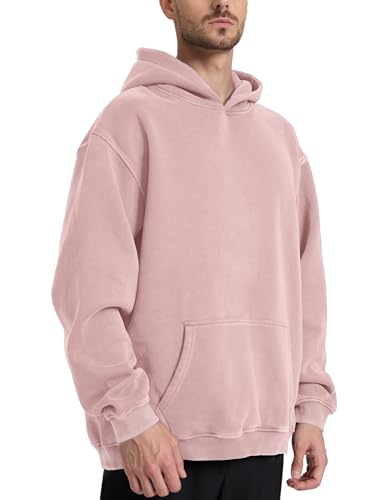 Hatant Oversized Hoodie Sweatshirts for Men Couples Heavyweight Hoodies Pullover Vintage Mens Acid Wash Sweaters Hoodies with Pocket PINK-L3