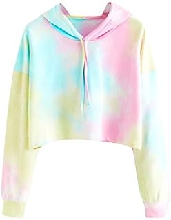 Crop Hoodie, Women Teen Girls Fashion Tie-Dye Hoodie Sweatshirt Crop Tops Long Sleeve