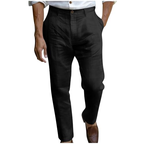 Mens Casual Cotton Linen Pants Loose Fit Expandable Waist Straight Leg Lounge Pant Summer Beach Work Pant Slacks 2025