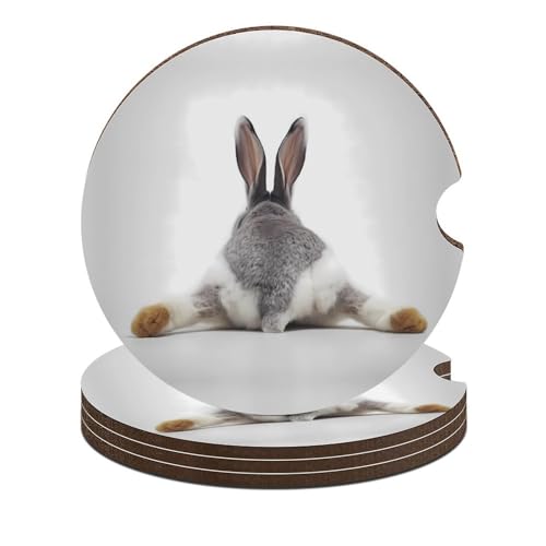 Juego de 4 posavasos para autos gris con conejo miniatura 1