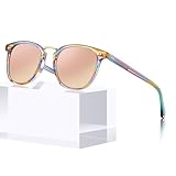 Picture of CARFIA Round Acetate Small Face Polarized Sunglasses for Women Fashion Retro Metal Bridge Sunnies CA5015 Rainbow Frame