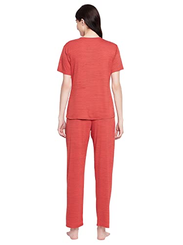 Image of Clovia Women's Cotton Button Me Up Shirt & Pyjama Set(ls0625p04 Red XL)