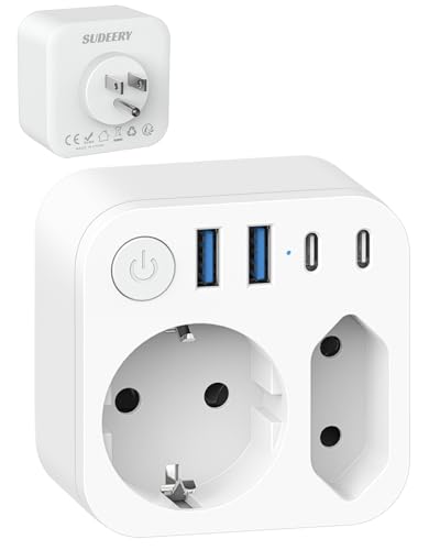 Adaptateur de voyage USA Amérique Allemagne avec 4 USB (2 type C) EU to USA Adaptateur prise avec interrupteur, 2 prises de voyage pour Canada Mexique Thaïlande, blanc