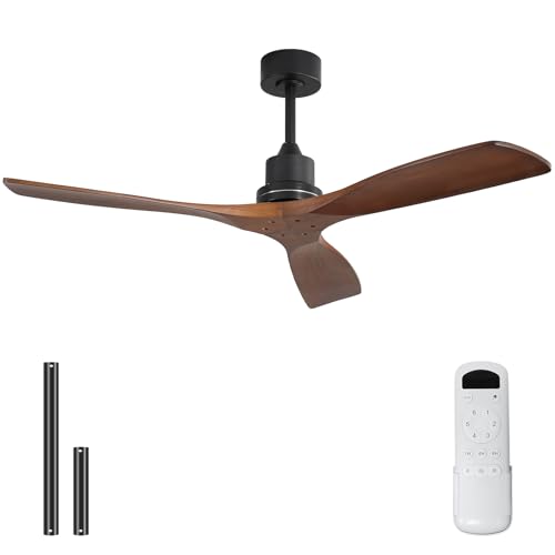 Image of Sofucor 52 Inch Modern Solid Wood Ceiling Fan No Light for Indoor Outdoor