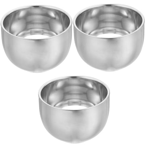 BELLIFFY 3pcs Large Capacity Shave Bowl Professional Shaving Mug Stainless Steel Thick Edges Smooth Finish Comfortable Grip