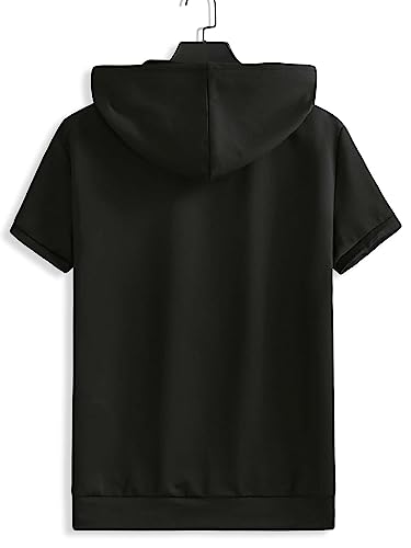 SweatyRocks Men's Short Sleeve Drawstring Hooded Tee Top Zip Front Pullover T Shirt with Pocket2