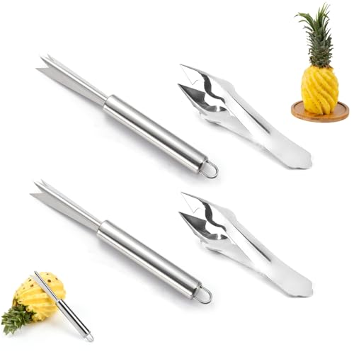 4 PCS of Pineapple Eye Peeler Removal Tool, Stainless Steel Pineapple Eye Clip and V-Shaped Pineapple Eye Cutter, Multi-Purpose Pineapple Peeler, Household Kitchen Peeler